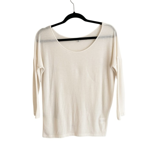 Aritzia Babaton Top Sweater 3/4 Length Sleeve Wool Round Neck Cream Size XS - Picture 2 of 14